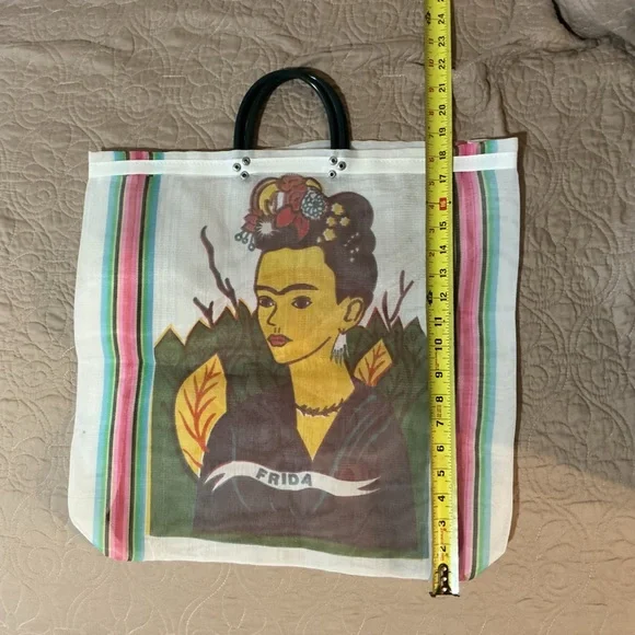 Frida Kahlo Mexican Artist Bundle 3 Mesh Tote Bags - White, Green and Yellow - Picture 4 of 9